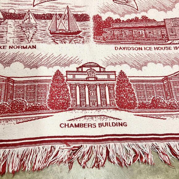 VTG Davidson North Carolina NC Locations Throw Blanket Woven Acrylic Red White - Picture 3 of 15
